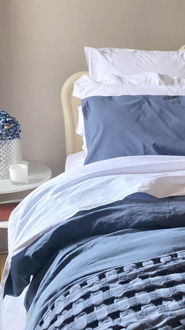 Duvet Cover Set - Relaxed Organic Cotton Percale - Ocean Blue