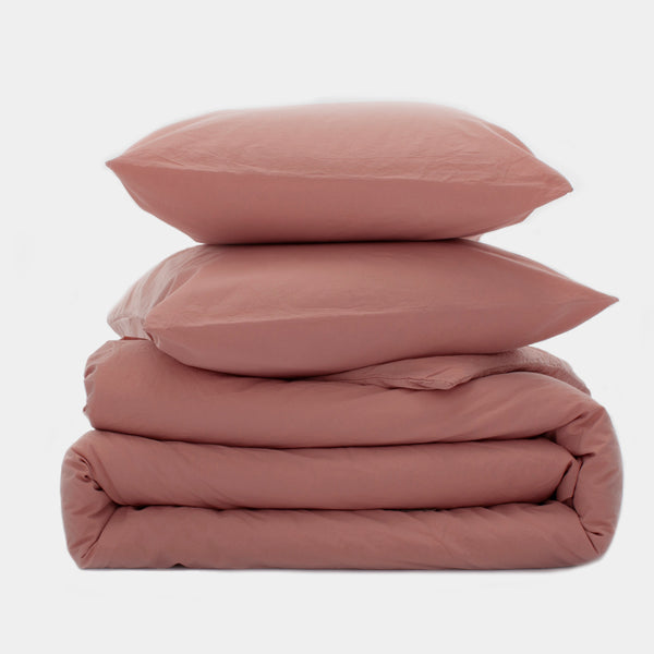 Relaxed Organic Cotton Percale Duvet Set Clay Pink Colour