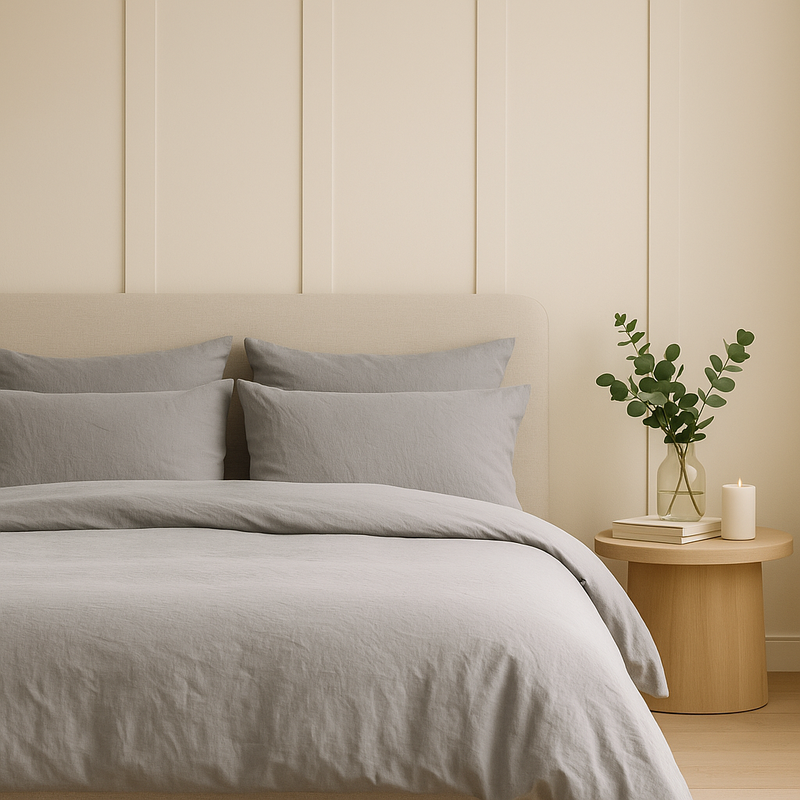Pebble Grey Organic Cotton Relaxed Percale Duvet Set – GOTS Certified | Conscious Convert