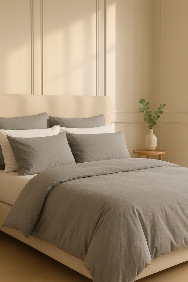 Pebble Grey Organic Cotton Relaxed Percale Duvet Set – GOTS Certified | Conscious Convert