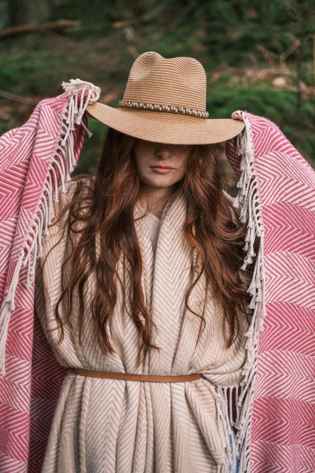 Herringbone Pink Organic Cotton Throw