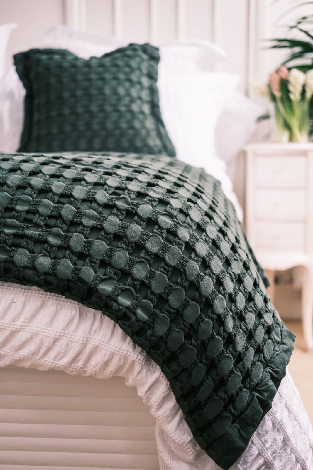 Bubble Waffle Organic Cotton Cushion Cover Eden Green