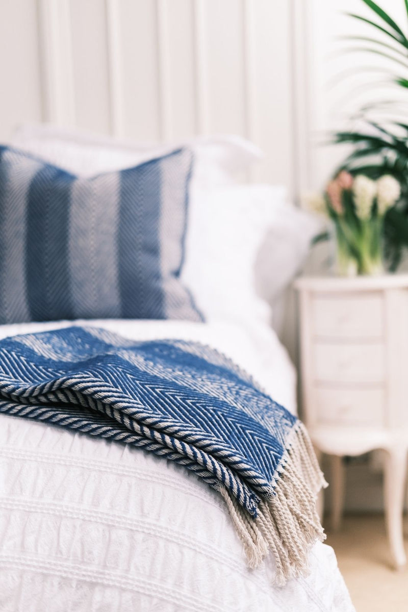 Herringbone Blue Organic Cotton Bundle Throw Cushion