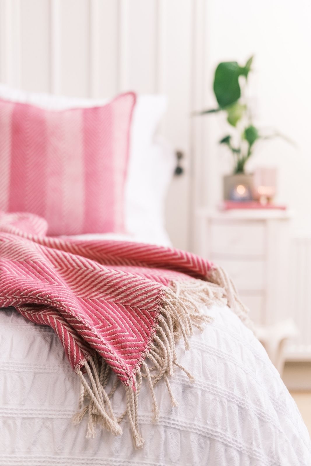 Herringbone Pink Organic Cotton Throw