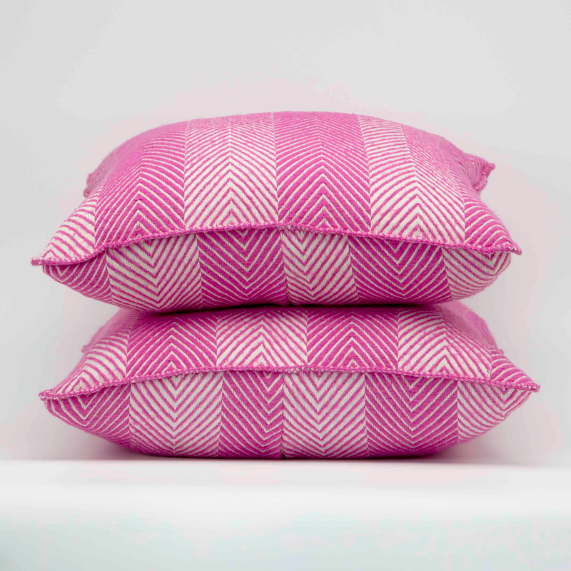 Herringbone Pink Organic Cotton Cushion Pair