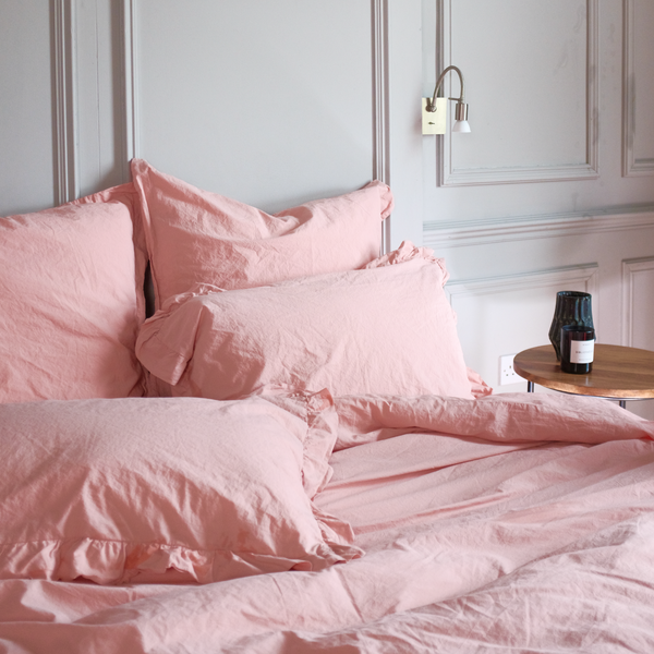 Relaxed Organic Cotton Percale Duvet Set & Sheets Clay Pink Colour